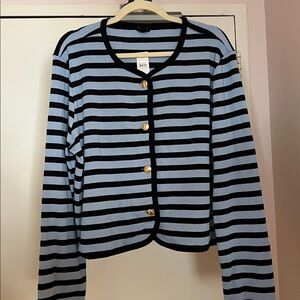 Ann Taylor Light Blue and Black Striped Cardigan Sweater